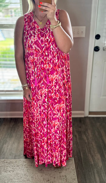 Fuchsia Print Maxi Dress