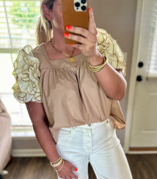 Ruffled Sleeve Top- Mocha