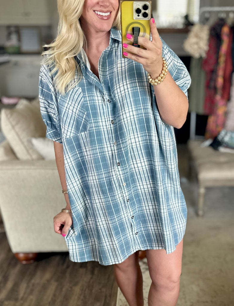 Denim Blue Plaid Dress