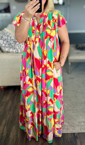 Fuchsia Print Maxi Dress