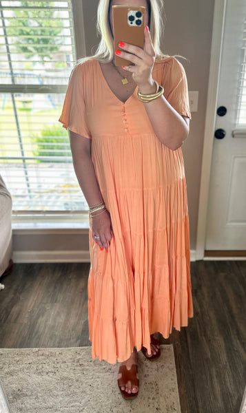 Flowy Tiered Maxi Dress- Peach