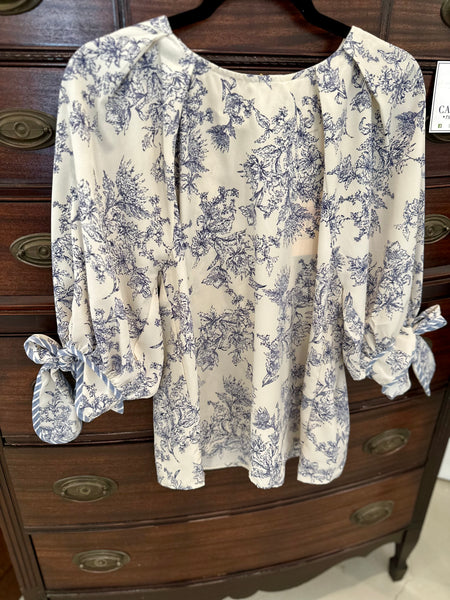 Blue Floral Toile Top