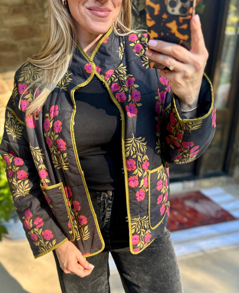 Floral Frost Jacket - BLACK