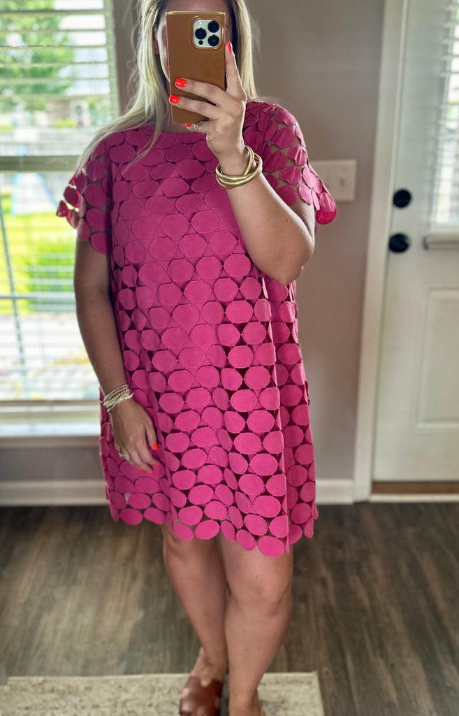 Crochet Dot Dress- Raspberry