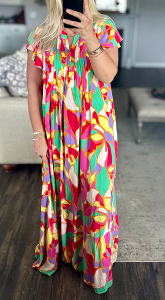 Fuchsia Print Maxi Dress