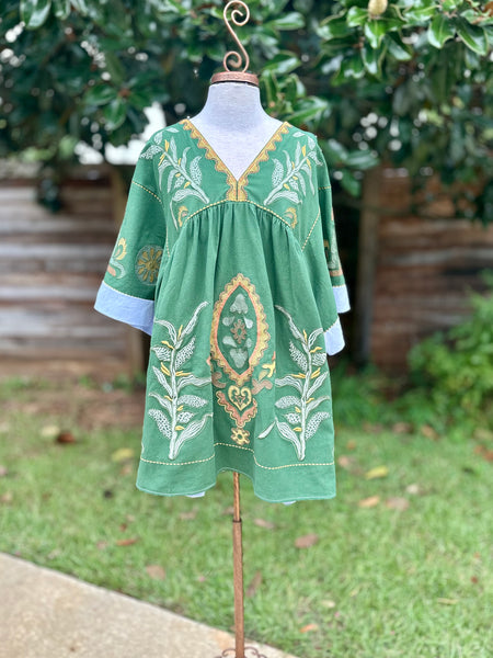 Green Embroidered Babydoll Dress