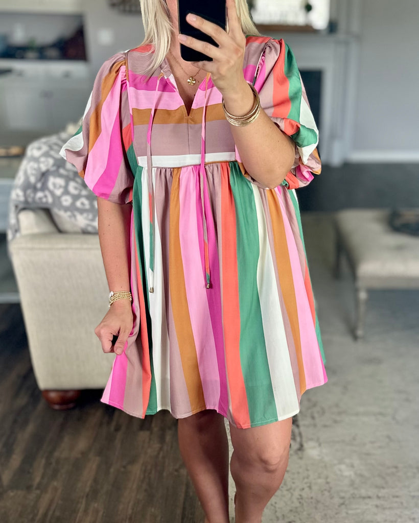 Rainbow Stripe Babydoll Dress