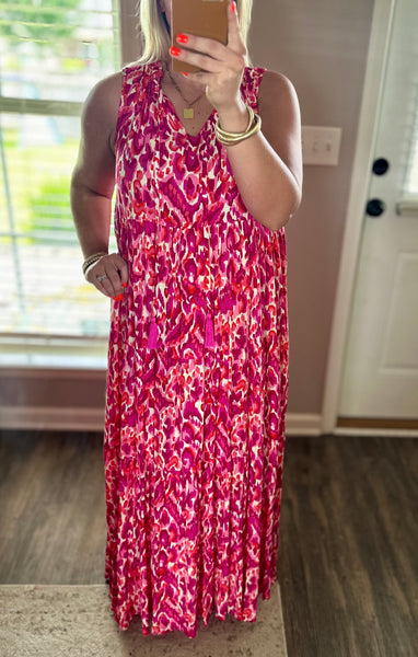 Fuchsia Print Maxi Dress