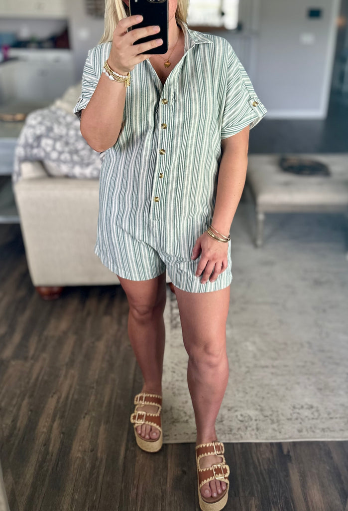 Olive Green Stripe Romper