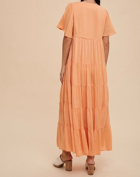 Flowy Tiered Maxi Dress- Peach