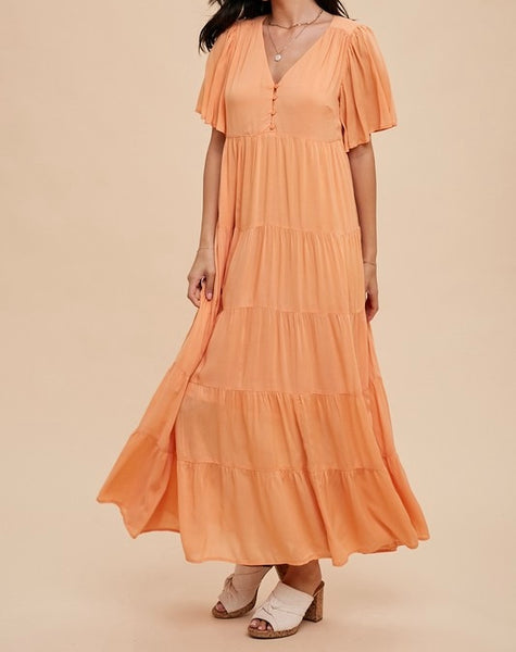 Flowy Tiered Maxi Dress- Peach