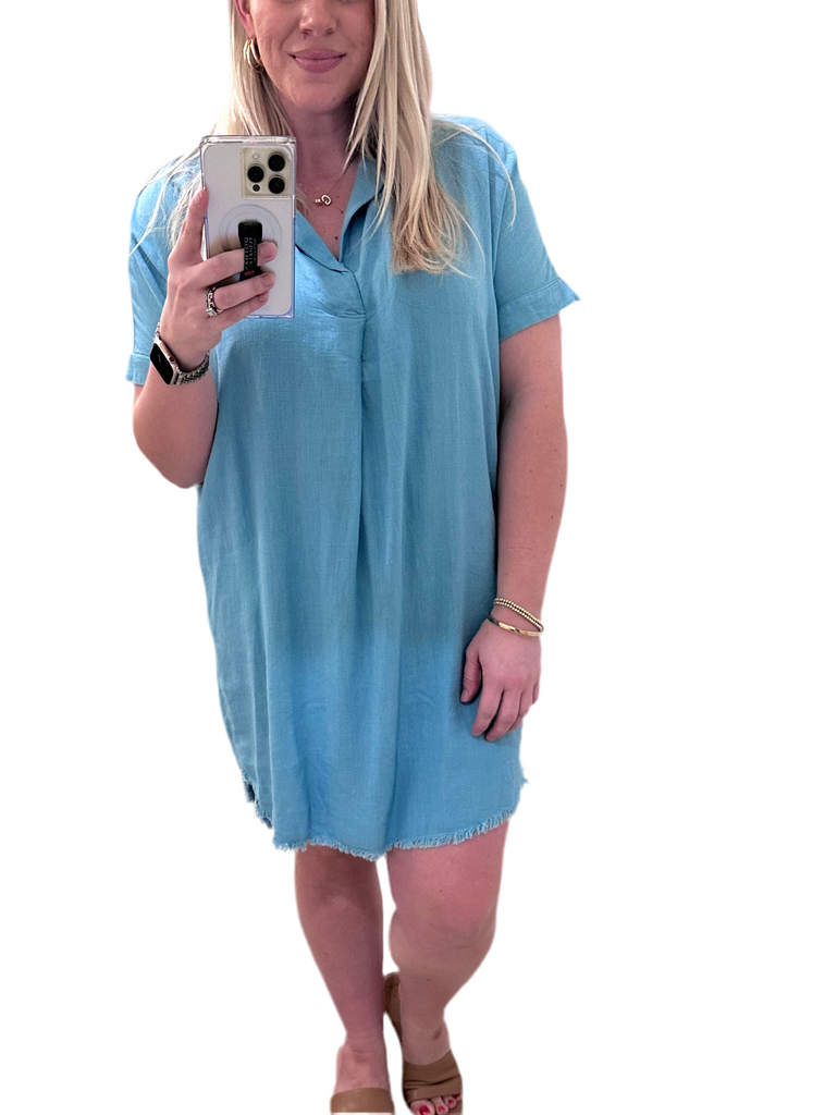 Linen Shift Dress- Light Blue